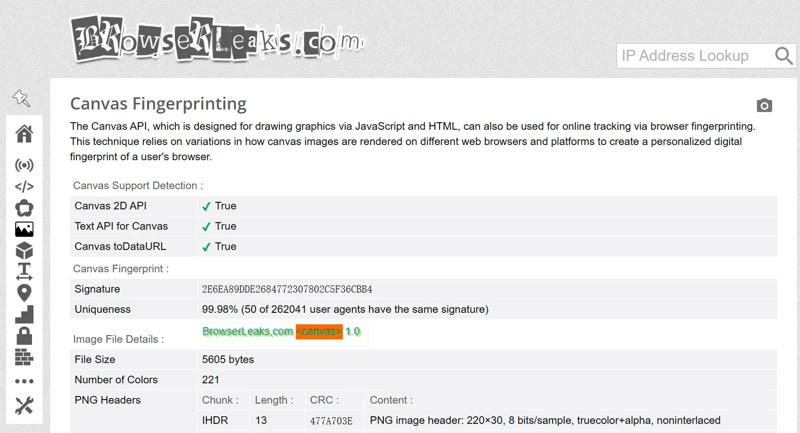 Key features of BrowserLeaks